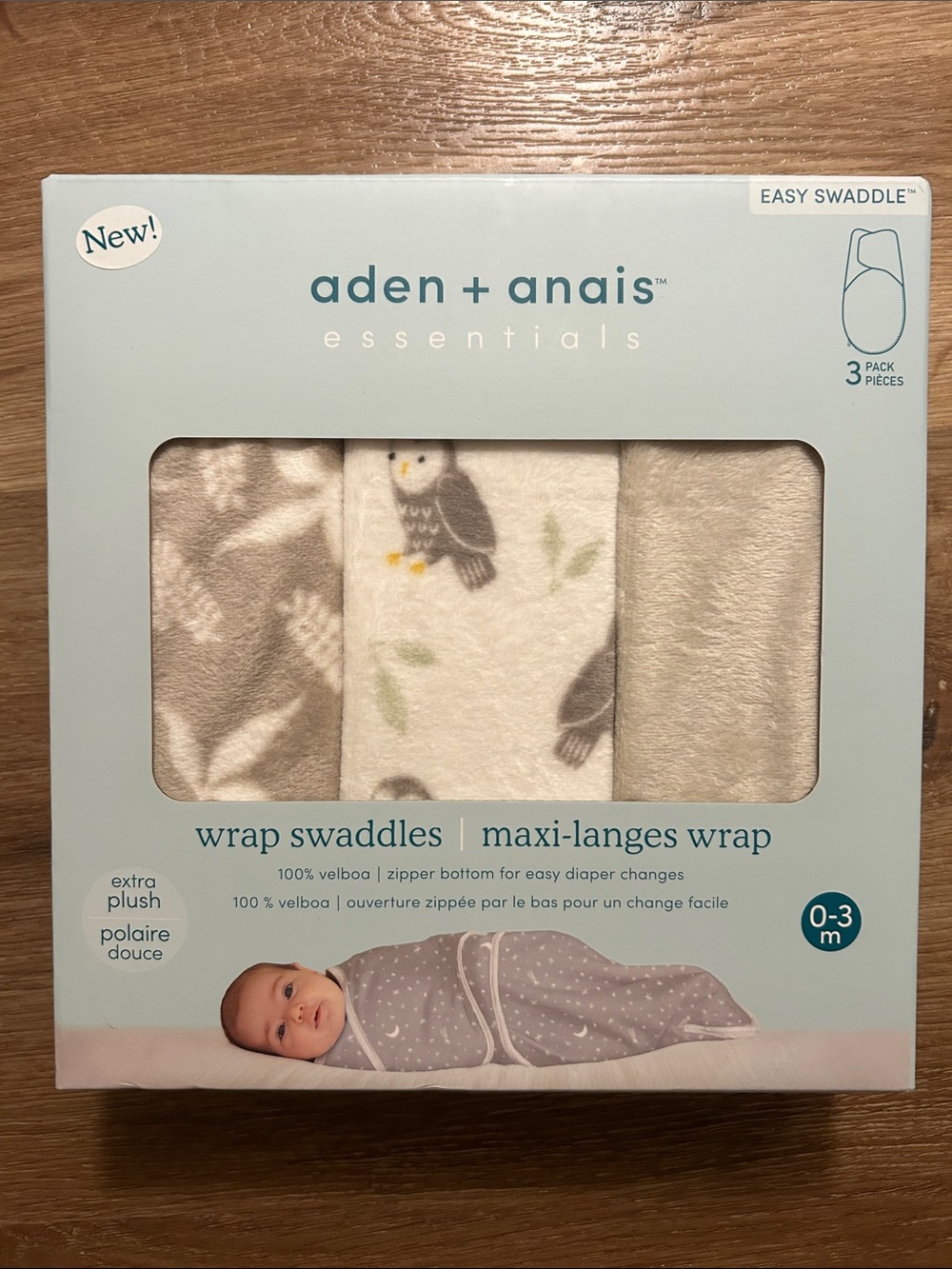 aden + anais Plush Swaddle Set in Taupe, Cream & Gray Owl Print